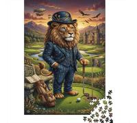 Gentleman Lion 1000 Piece Birthday Gift Jigsaw Puzzle Golf Scene Concentration Training Mental Relaxation Home Display Wall Decor 52x38cm/1000pcs