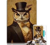 Gentleman Owl 1000 Piece Jigsaw Puzzles for Teenagers,Challenging Game Gifts for Is Ideal As A Gift for The Whole Family 38x26cm