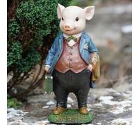 Gentleman Pig Resin Sculpture | Home Garden Piggy Statue Outdoor Animal Ornament Farm Animals British Gift