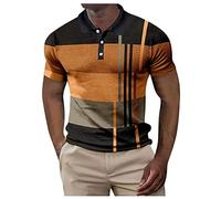 Gentleman Short Sleeve Tops Pink Blouse Gifts for Teachers Fishing Ski Male Spring and Summer Button Down Short Sleeve Top Plaid Lapel Color Matching Stripe Print T Shirt Amazon Outlet Clearance UK