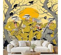Gentleman Skull Pop Art Wall Paper Gothic Crow Dead Tree Art Photo Wallpaper 3D Effect 500x350 cm Jazz Band Pumpkin Mural for Bedroom Living Room Non-Woven Poster Decoration Dv85y