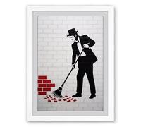 Gentleman Sweeping Urban Art Framed Wall Art Print A1 (84.1×59.4cm) White, Wall Decor for Living Room, Bedroom, Office & Home, Ready to Hang, Art Gift
