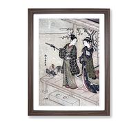 Gentleman Taking Leave Of His Lady By Harunobu Suzuki Asian Japanese Framed Print | A2 Walnut Framed Wall Art | Ready to Hang | Asian Nature Picture | Living Room Bedroom Lounge Office