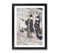 Gentleman Taking Leave Of His Lady By Harunobu Suzuki Asian Japanese Framed Print | A4 Black Framed Wall Art | Ready to Hang | Asian Nature Picture | Living Room Bedroom Lounge Office