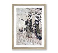 Gentleman Taking Leave Of His Lady By Harunobu Suzuki Asian Japanese Framed Print | A4 Oak Framed Wall Art | Ready to Hang | Asian Nature Picture | Living Room Bedroom Lounge Office