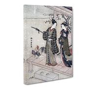 Gentleman Taking Leave Of His Lady By Harunobu Suzuki Canvas Print | Gallery Wrapped 30mm Frame Wall Art | 24x16 inches | Ready to Hang | Asian People Picture | Living Room Bedroom Lounge Office