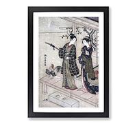 Gentleman Taking Leave of His Lady by Harunobu Suzuki Framed Print | A2 Black Framed Wall Art | Ready to Hang | Modern Nature Picture | Living Room Bedroom Lounge Office
