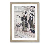 Gentleman Taking Leave of His Lady by Harunobu Suzuki Framed Print | A2 Oak Framed Wall Art | Ready to Hang | Modern Nature Picture | Living Room Bedroom Lounge Office