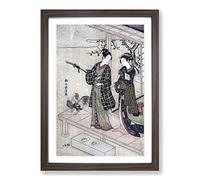 Gentleman Taking Leave of His Lady by Harunobu Suzuki Framed Print | A2 Walnut Framed Wall Art | Ready to Hang | Modern Nature Picture | Living Room Bedroom Lounge Office