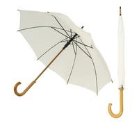 Gentlemans Umbrella | Wood Handle Stick Umbrella | Traditional Gents Wooden Brolly | Classic Automatic Mens Umbrella | Ladies Vintage Walking Brolly | Auto Push Button Waterproof… (Ivory)