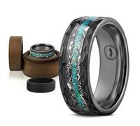 Gentlemen's Bands Hammered Black Tungsten Wedding Band | Premium With Meteorite & Blue Opal Inlay Ring Is Ideal Gift Package Includes Silicone Band Walnut Ring Box Leather Pouch