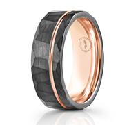 Gentlemen's Bands Men's Tungsten Carbide Wedding Band - Premium Grade Hammered Brushed Tungsten Wedding Ring for Men - Includes Silicone Band, Leather Drawstring Pouch, and Luxury Walnut Box, 9 UK