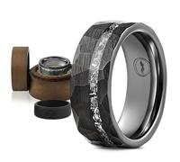 Gentlemen's Bands Premium Black Tungsten Hammered Wedding Band with Real Meteorite Inlay | Wedding Ring Is Ideal Gift | Package Includes Silicon Band, Walnut Ring Box, Leather Pouch, Metal, No