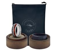 Gentlemen's Bands Premium Silver Tungsten Wedding Band with Dinosaur Bone & Meteorite Inlay | Wedding Ring Is Ideal Gift | Package Includes Silicon Band, Walnut Ring Box, Leather Pouch, 8 UK, Metal