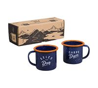 Gentlemen's Hardware GEN323UK Enamel Espresso Set, Camping and Hiking Coffee Cups, 120 milliliters, Navy/Orange