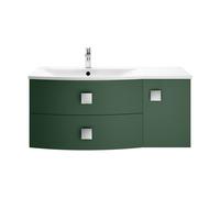 Gentleshaw Contemporary 1 Door 2 Drawer Left-Hand Wall Hung Vanity Unit with Curved Basin, Hunter Green, 1000mm
