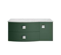 Balterley Gentleshaw Contemporary 1 Drawer Left-Hand Wall Hung Vanity Unit With Marble Worktop, Hunter Green, 1000mm