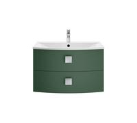 Gentleshaw Contemporary 2 Drawer Wall Hung Vanity Unit with Curved Basin, Hunter Green, 700mm