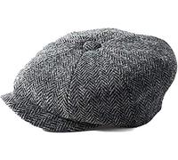 Gents Authentic Harris Tweed Baker Boy Shelby Cap Grey Herringbone (Made in UK) (L (58-59cm))