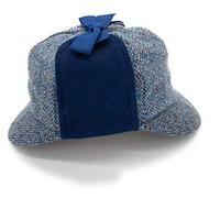 Gents Authentic Harris Tweed Deerstalker with Moleskin Hat - Made in UK (Blue Fleck, 2XL (62-63cm))