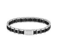 Gents BOSS Silver Tone & Black Plated Link Bracelet