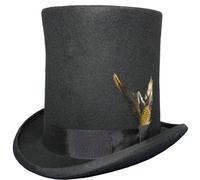 Gents LINCOLN High Top Hat - 100% Wool - Satin Lined - Removable Feather (Medium (57-58cm))