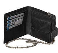 Gents RFID Proof Notecase Wallet with Coin & Card Sections Sheep Nappa Leather Black & Dark Brown Chain Included