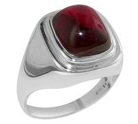 Gents Solid 925 Sterling Silver Cabochon Ruby Mens Mans Signet Ring, Made in England - Size T 1/2