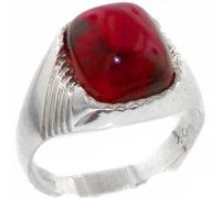 Gents Solid 925 Sterling Silver Cabochon Synthetic Ruby Mens Mans Signet Ring, Made in England - Size T 1/2