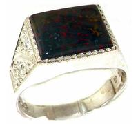 Gents Solid 925 Sterling Silver Natural Bloodstone Mens Mans Signet Ring, Made in England - Size R