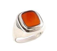 Gents Solid 925 Sterling Silver Natural Carnelian Mens Signet Ring, Made in England - Size R 1/2