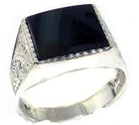 Gents Solid 925 Sterling Silver Natural Onyx Mens Signet Ring, Made in England - Size V 1/2