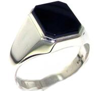 Gents Solid 925 Sterling Silver Natural Onyx Mens Signet Ring, Made in England - Size Z+1