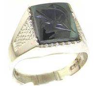 Gents Solid Sterling Silver carved Centurions Head Natural Hematite Mens Mans Signet Ring, Made in England - Size Z+1
