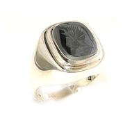 Gents Solid Sterling Silver carved Centurions Head Natural Hematite Mens Mans Signet Ring, Made in England - Size Z+1