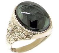 Gents Solid Sterling Silver Ring, carved Centurions Head Natural Hematite Mens Mans Signet Ring, Made in England - Size T
