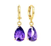 Genuine 18K yellow gold plated hoop earrings handmade with clear purple amethyst type gemstone with black jewellery box