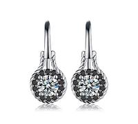 Genuine 2.6g 925 Sterling Silver Earrings Fine Jewelry Flower Black Spinel Engagement Dangle Earrings For Women