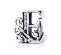 Genuine 925 Sterling Silver Initial A-Z Alphabet Bead 26 Letter Charms for Pandora Bracelet Birthday Christmas Charm (E)