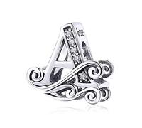 Genuine 925 Sterling Silver Initial A-Z Alphabet Bead 26 Letter Charms for Pandora Bracelet Jewellery (A)