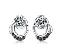 Genuine 925 Sterling Silver Jewelry Black Spinel Stone Cute Engagement Stud Earrings For Women