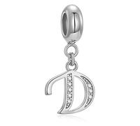 Genuine 925 Sterling Silver Letter Beads Initial A-z Dangle Alphabet Crystal Charm Fits European Bracelet Necklace (Letter D)