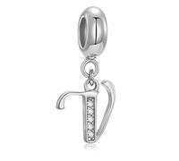 Genuine 925 Sterling Silver Letter Beads Initial A-z Dangle Alphabet Crystal Charm Fits European Bracelet Necklace (Letter V)