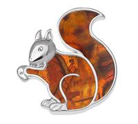 Genuine Abalone Shell Inlaid Pin Badge or Lapel Pin In Tree of Life, Honeybee, Treble Clef, Squirrel, Kingfisher for Men Women - Gift Packed (Squirrel (Amber))