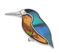 Genuine Abalone Shell Inlaid Pin Badge or Lapel Pin In Tree of Life, Honeybee, Treble Clef, Squirrel, Kingfisher for Men Women - Gift Packed (Kingfisher)