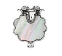 Genuine Abalone Shell Mother of Pearl Pin Badge or Lapel Pin In Snowflake Cello Drum Kit Guitar Horse Dog Cat Paw Lemur Sheep Butterfly for Men Women - Gift Packed (Sheep)