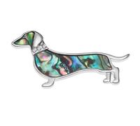 Genuine Abalone Shell Mother of Pearl Pin Badge or Lapel Pin In Snowflake Cello Drum Kit Guitar Horse Dog Cat Paw Lemur Sheep Butterfly for Men Women - Gift Packed (Sausage Dog)
