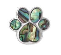 Genuine Abalone Shell Mother of Pearl Pin Badge or Lapel Pin In Snowflake Cello Drum Kit Guitar Horse Dog Cat Paw Lemur Sheep Butterfly for Men Women - Gift Packed (Paw Print)