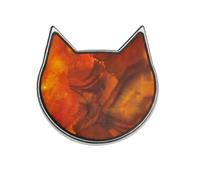 Genuine Abalone Shell or Mother of Pearl Ginger Cat Lapel Pin Badge or Brooch for Girls and Boys Men and Women - Gift Packed