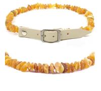 Genuine Amber Necklace for Dogs & Cats - Amber Collar with Adjustable Leather Strap that Gives Your Pet a Unique Look Sparkling and Trendy! (Grey, 28-30 cm)